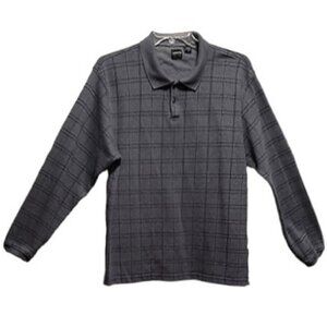 Arrow Men's XL LS Henley Polo Windowpane Plaid Check